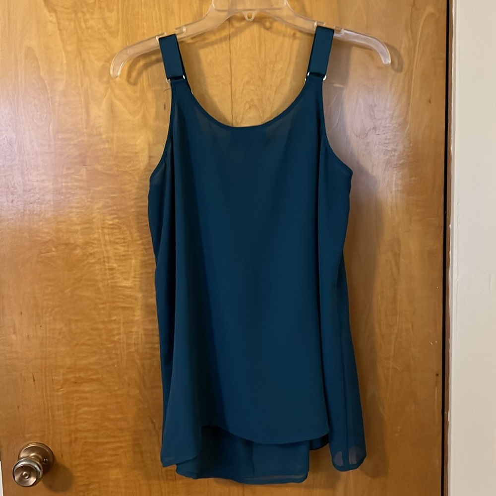 Teal Sleeveless Top with adjustable ribbon straps - Picture 2 of 4